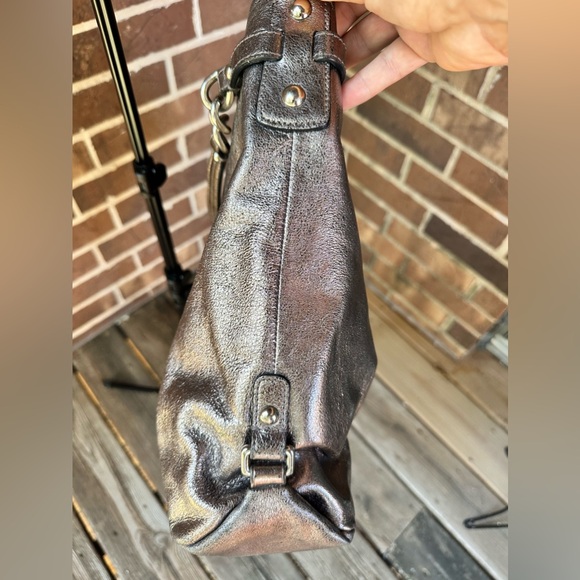 Coach Large Vintage Metallic Gunmetal Purse / Shoulder Bag - Satin - Chainlinks - Picture 5 of 10